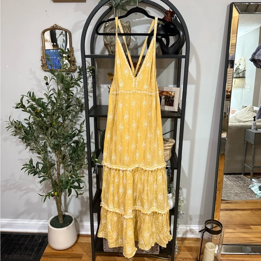 RAGA Sunlit Yellow Maxi Dress with White Accents size large - Picture 2 of 12